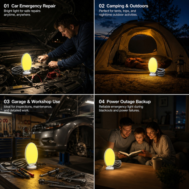 360-Degree Portable LED Work Light Kit for Camping and Emergency Use (15x10cm) – White