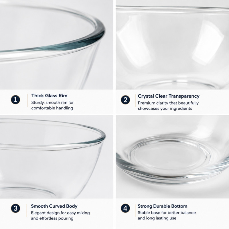 Premium Clear Glass Mixing Bowl | Multipurpose Kitchen Use | 12 x 26.5cm Transparent