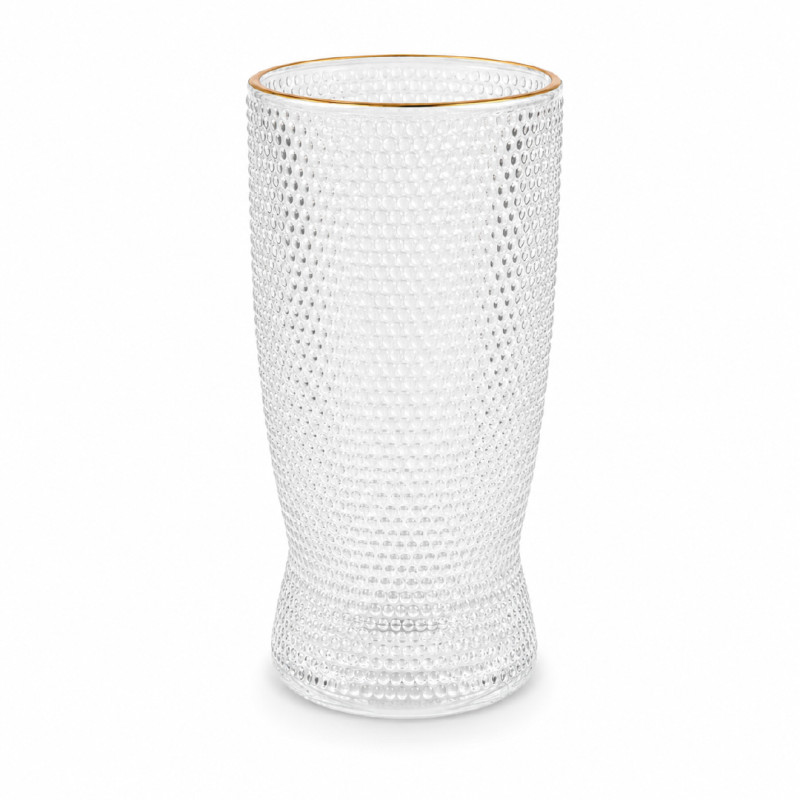 Textured Glass Tumbler with a Gold Rim – 15 x 7.5 cm – Transparent