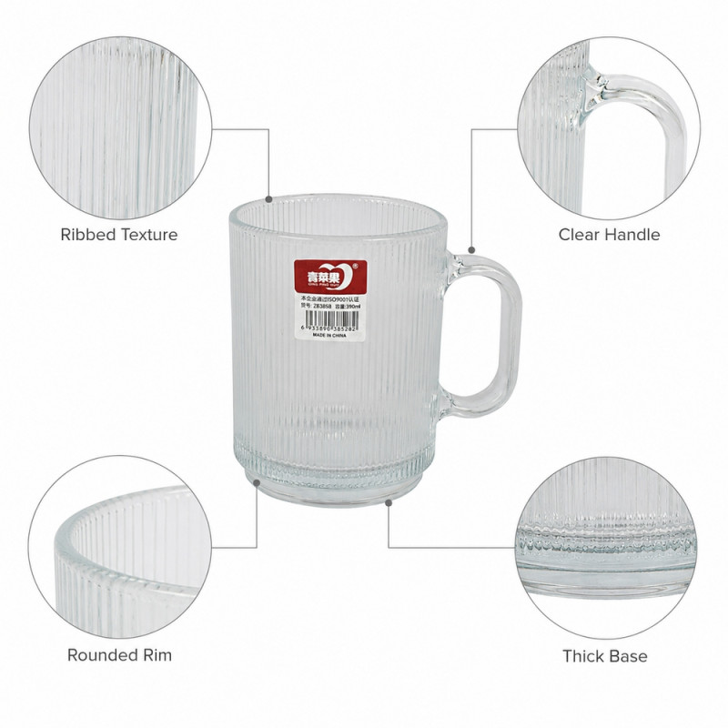 See Through Glass Mug Designed for Elegant Dining &amp; Entertaining – Transparent (H-10, W-8 CM)
