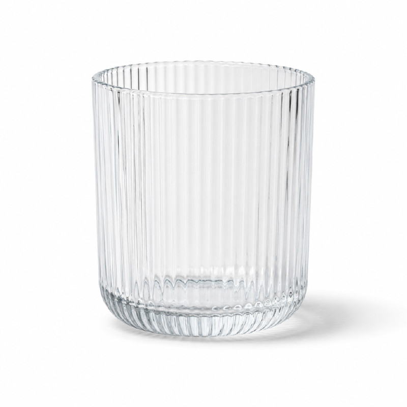 Elegant Ribbed Glass Tumbler with Thick Base | 9x7cm Transparent