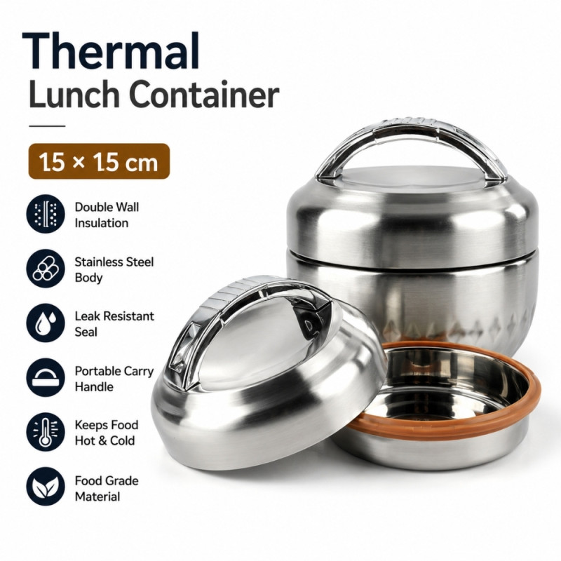 Clear Shield Lunch Box Designed for Meal Prep & On-the-Go Dining – Stainless Steel (H-15, W-15, L-15 CM)