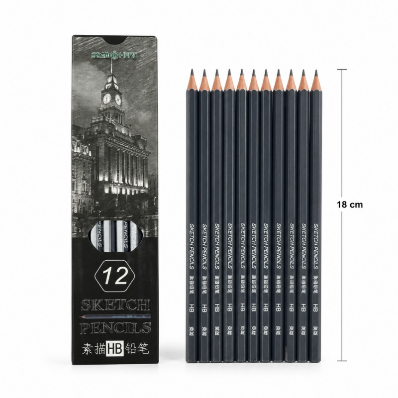 Pure Max Sketch Pencils Designed for Creative Expression &amp; Office Use – Black (L-18 CM)