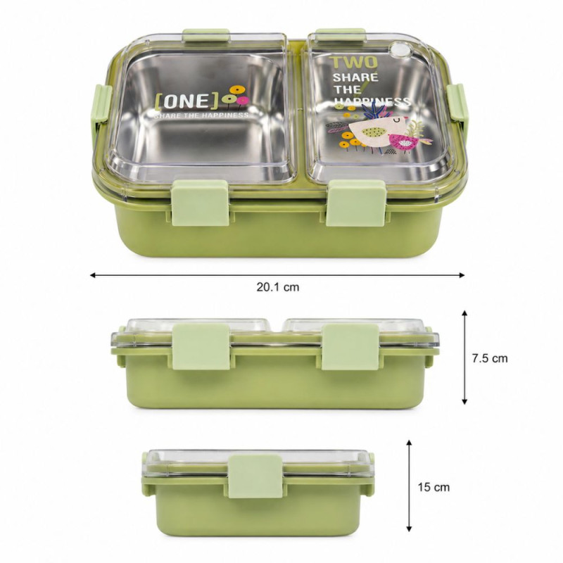 Professional KBV 2-Compartment Insulated Lunch Box – 304 Stainless Steel (20.1cm)
