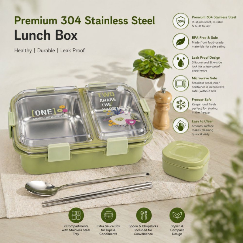 Professional KBV 2-Compartment Insulated Lunch Box – 304 Stainless Steel (20.1cm)