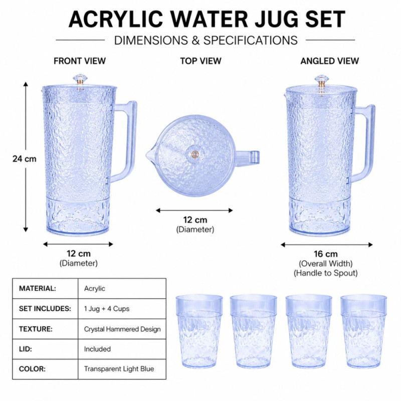 Deluxe Jug Set – Transparent Premium Quality (5pcs set | 24 x 12 cm)