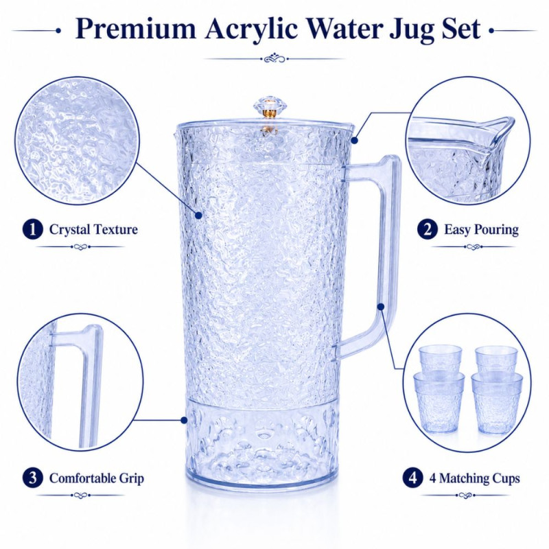 Deluxe Jug Set – Transparent Premium Quality (5pcs set | 24 x 12 cm)