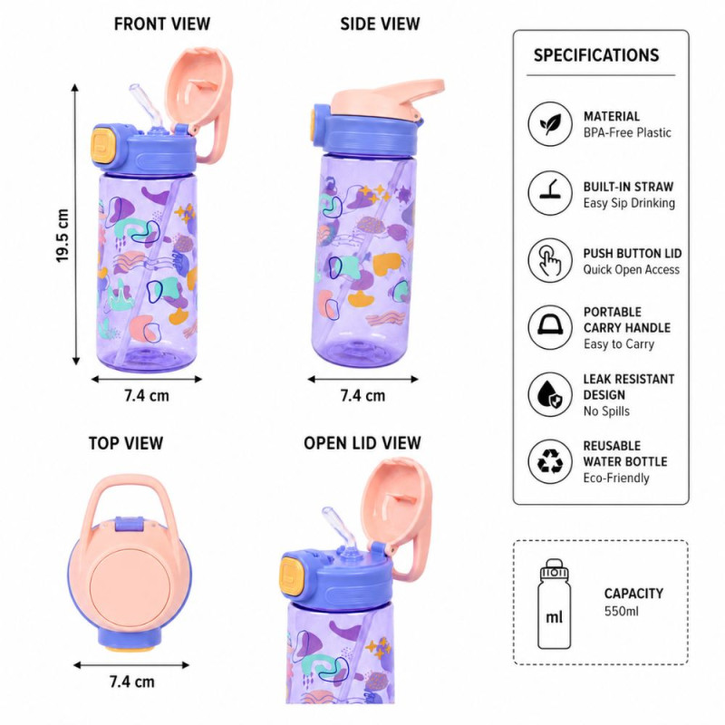 Kids Plastic Water Bottle - 550ml