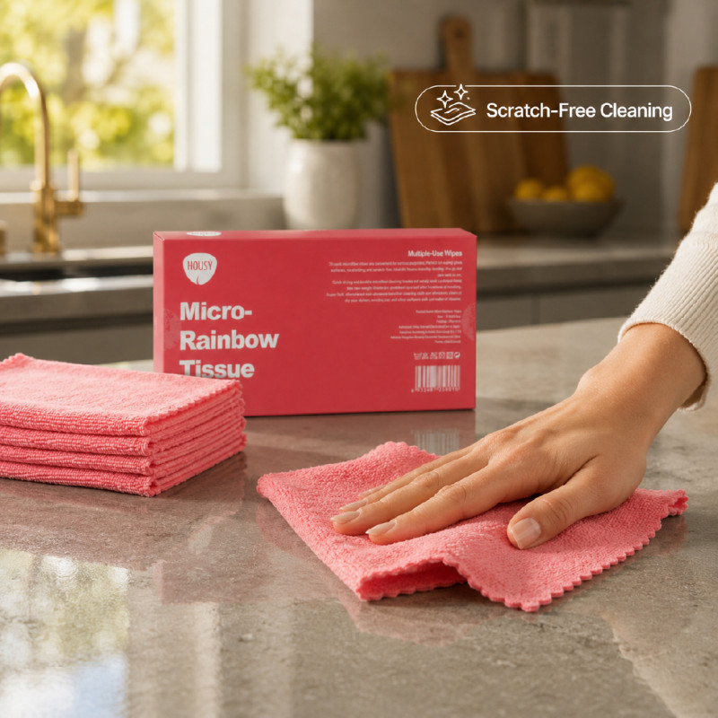 Housy Micro-Rainbow Tissue 20-Pack Disposable Microfiber Wipes – 22.5 x 22.5 cm – Dark Pink