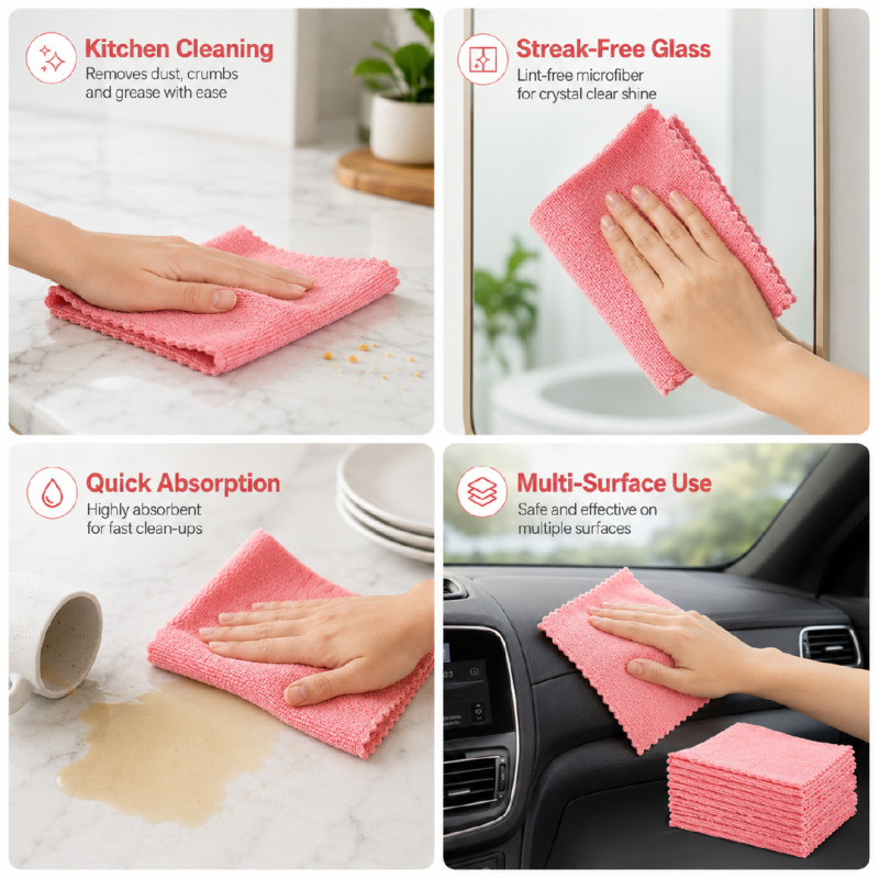 Housy Micro-Rainbow Tissue 20-Pack Disposable Microfiber Wipes – 22.5 x 22.5 cm – Dark Pink