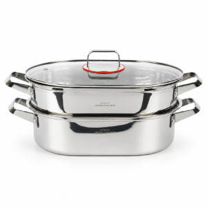 stainless steel oval fish steamer pot set with a glass lid.; 46 x 17 cm; Silver
