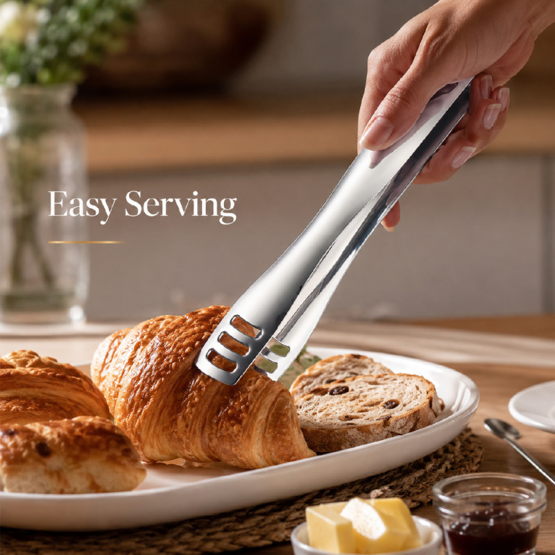 Stainless Steel Kitchen Tongs Designed for Barbecue and Food Serving – 17.5 x 30 cm – Silver