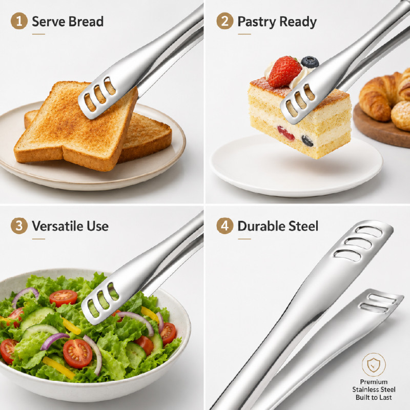Stainless Steel Kitchen Tongs Designed for Barbecue and Food Serving – 17.5 x 30 cm – Silver