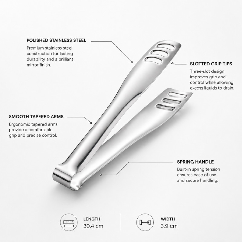 Stainless Steel Kitchen Tongs Designed for Barbecue and Food Serving – 17.5 x 30 cm – Silver