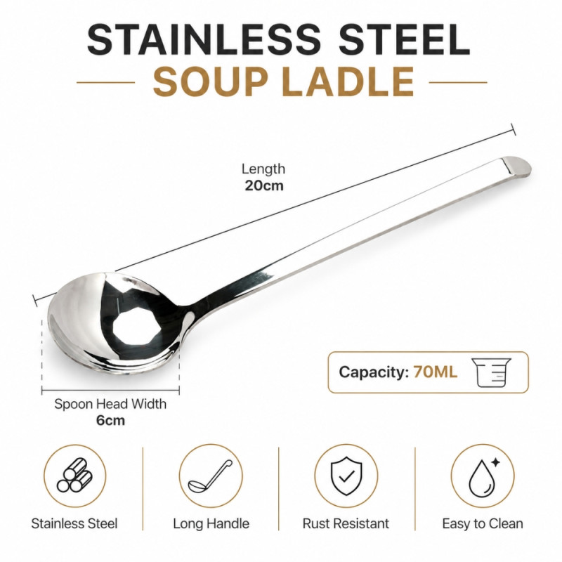 Rust-Resistant Stainless Steel Soup Ladle – Silver (20x6cm)