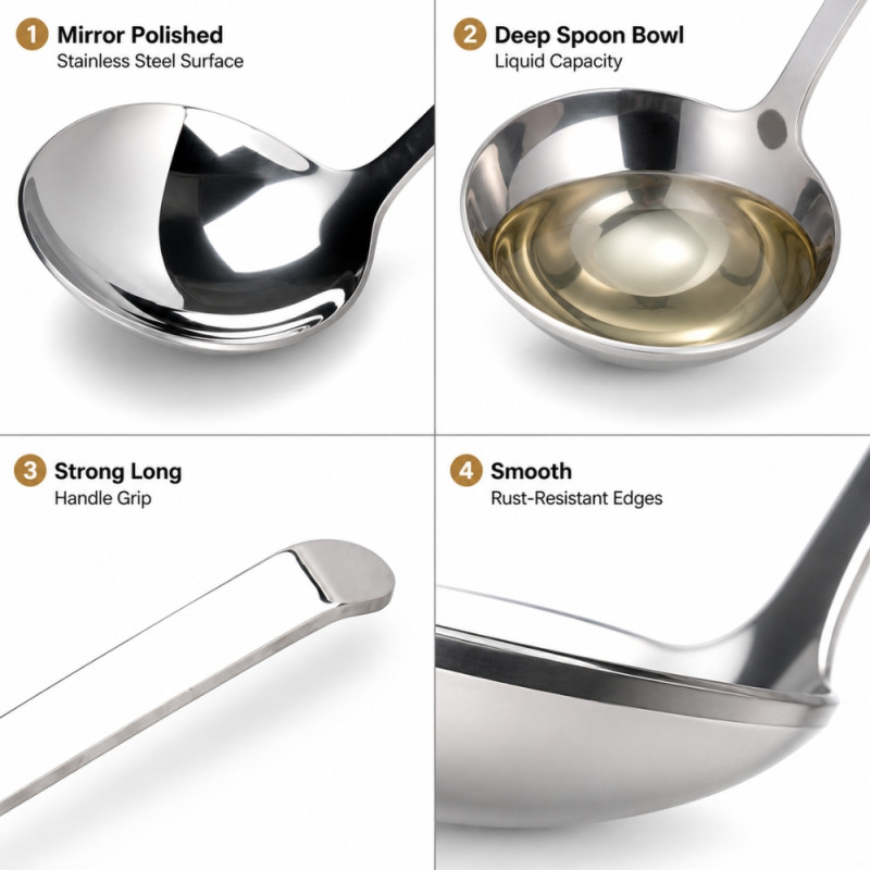 Rust-Resistant Stainless Steel Soup Ladle – Silver (20x6cm)