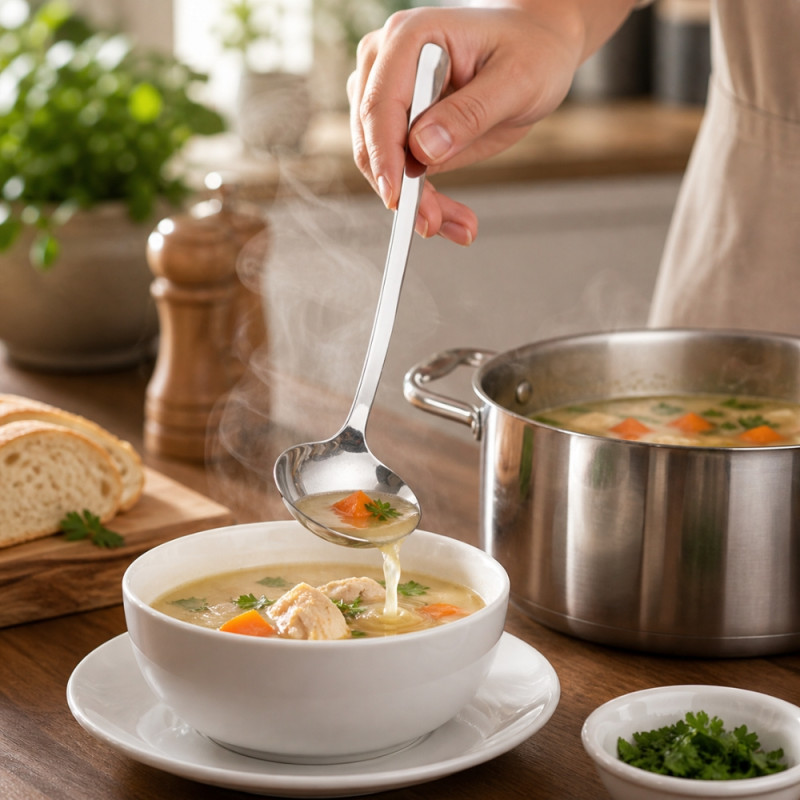 Rust-Resistant Stainless Steel Soup Ladle – Silver (20x6cm)