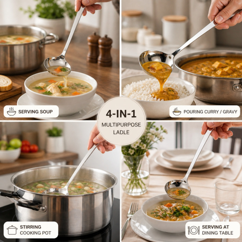 Rust-Resistant Stainless Steel Soup Ladle – Silver (20x6cm)