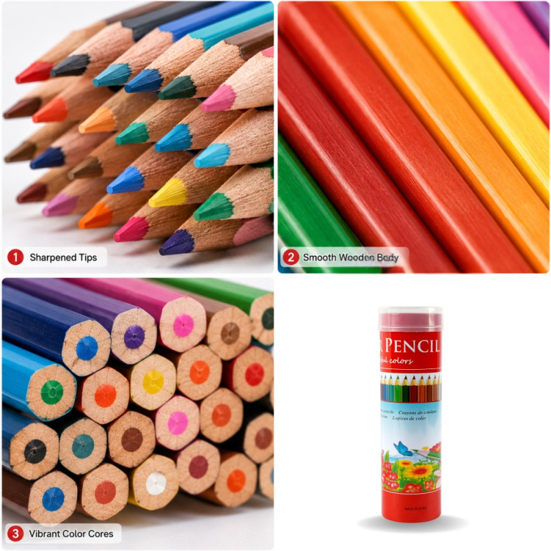 36-Color Set of Wooden Pencils in a Portable Tube – 36 Pencils