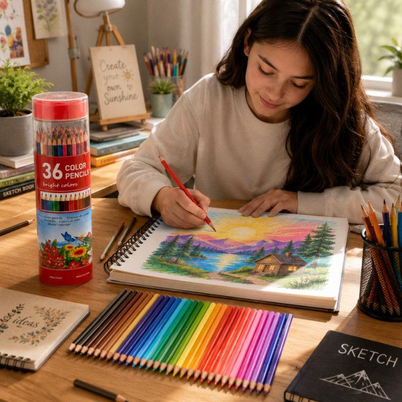 36-Color Set of Wooden Pencils in a Portable Tube – 36 Pencils