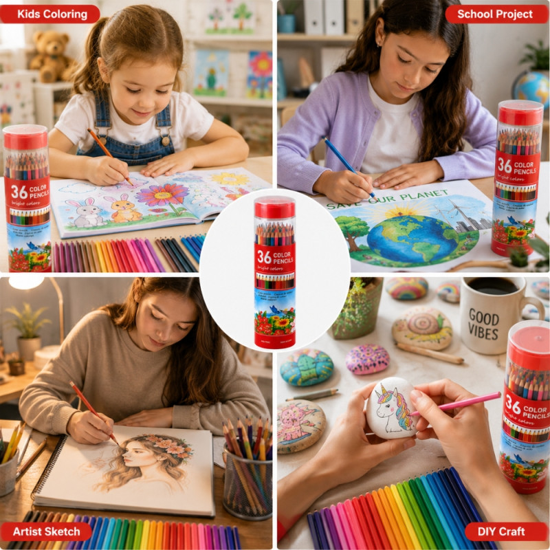 36-Color Set of Wooden Pencils in a Portable Tube – 36 Pencils