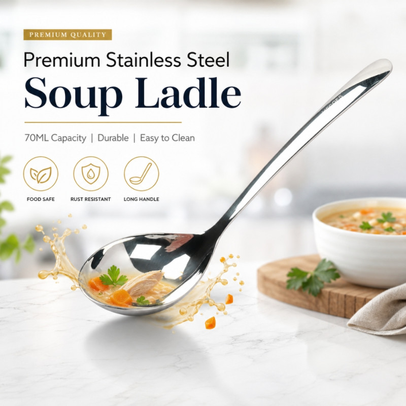 Professional Stainless Steel Soup Ladle – Silver (25x7.5cm)