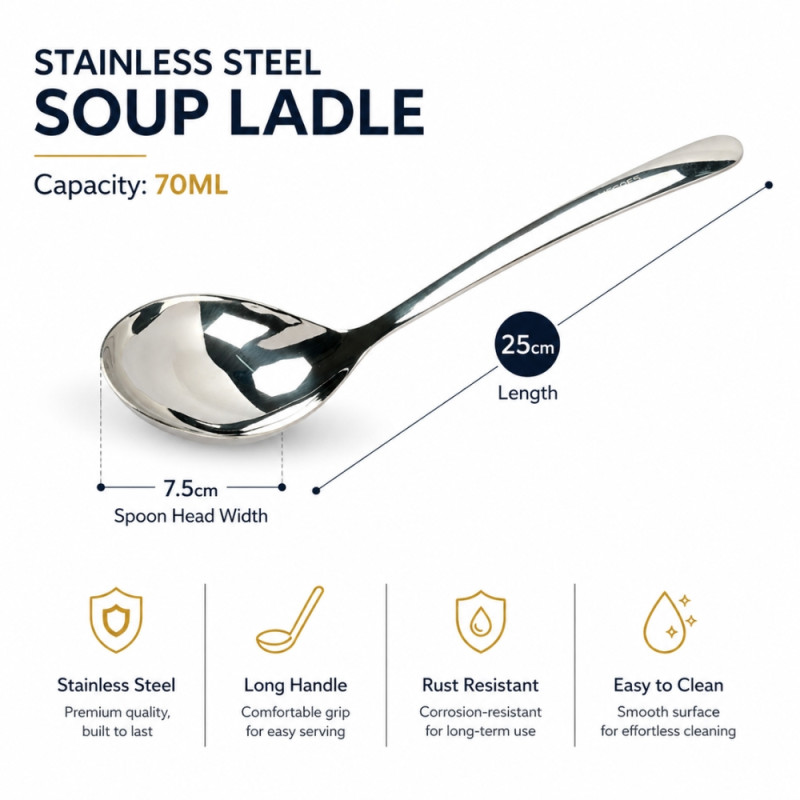 Professional Stainless Steel Soup Ladle – Silver (25x7.5cm)