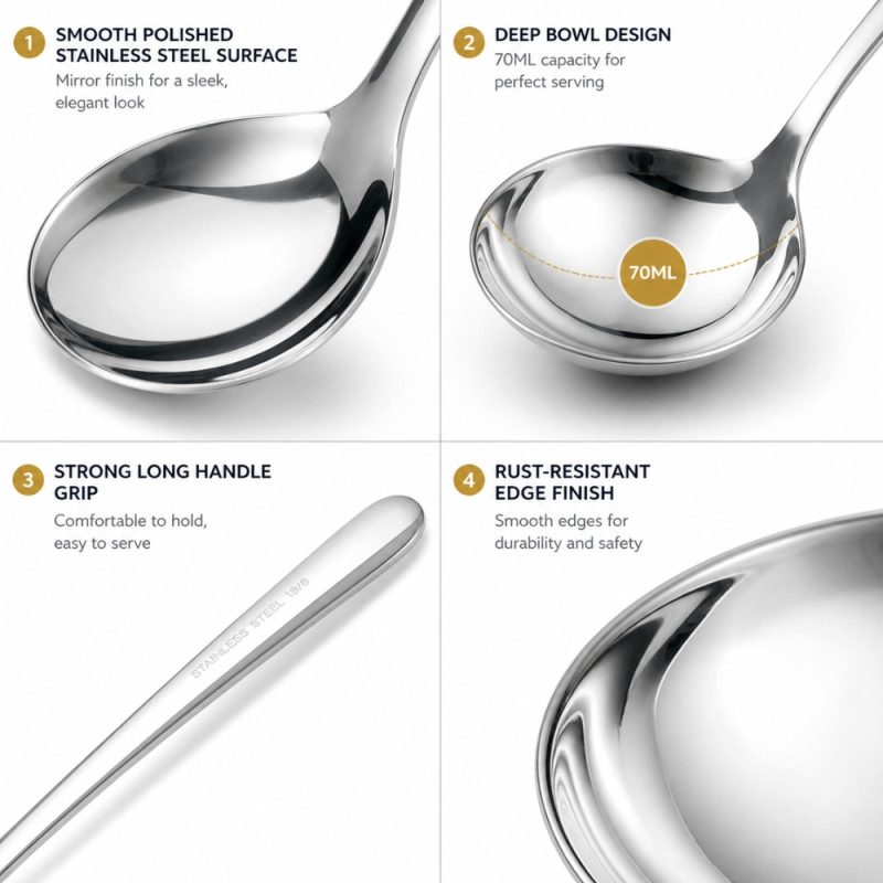 Professional Stainless Steel Soup Ladle – Silver (25x7.5cm)