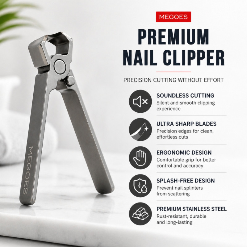 Professional MEGOES Wide-Jaw Nail Clipper – Ergonomic Silver Design (7.5cm)
