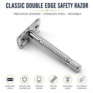 Chrome Gleam Safety Razor Designed for Precision Grooming & Style – Silver (H-10 CM)