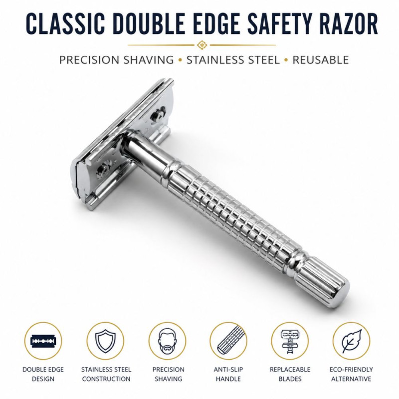 Chrome Gleam Safety Razor Designed for Precision Grooming & Style – Silver (H-10 CM)