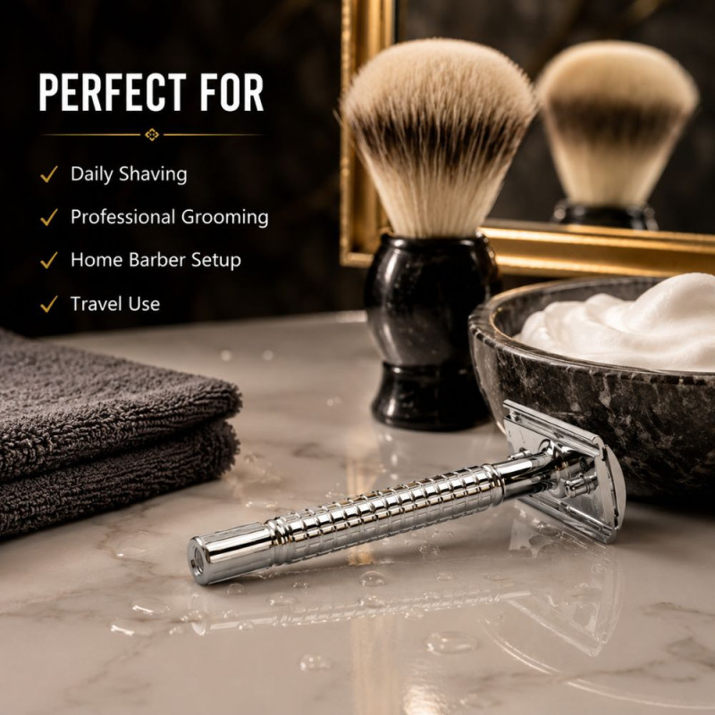 Chrome Gleam Safety Razor Designed for Precision Grooming & Style – Silver (H-10 CM)