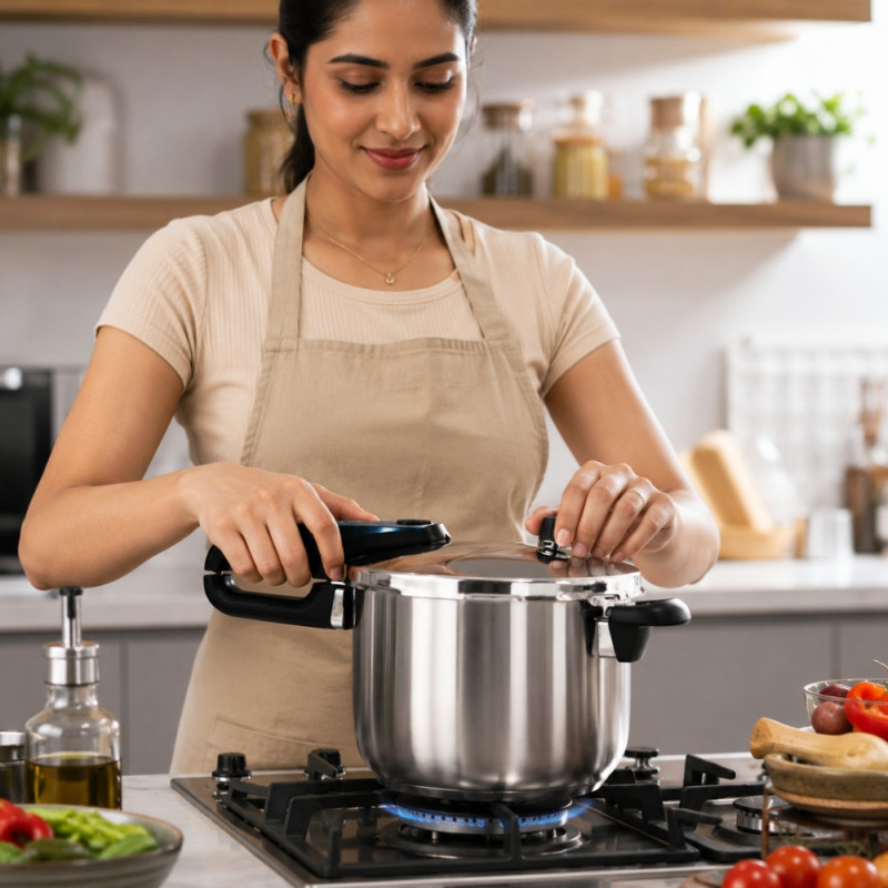 Deep Gleam Pressure Cooker Designed for Everyday Cooking & Kitchen Excellence – Stainless Steel (H-18, W-49, L-27 CM)