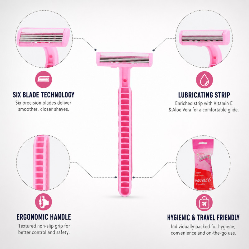 Blush Touch Disposable Razor Designed for Precision Grooming & Style – Pink (H-11, W-4 CM)