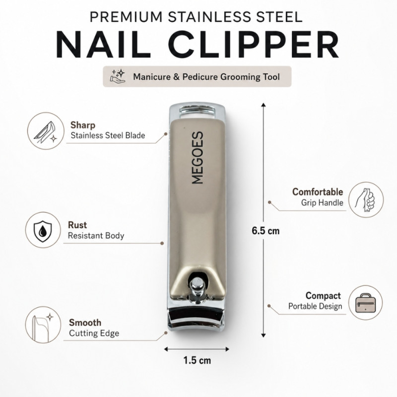 Premium MEGOES Stainless Steel Nail Clipper with Ergonomic Beige Handle