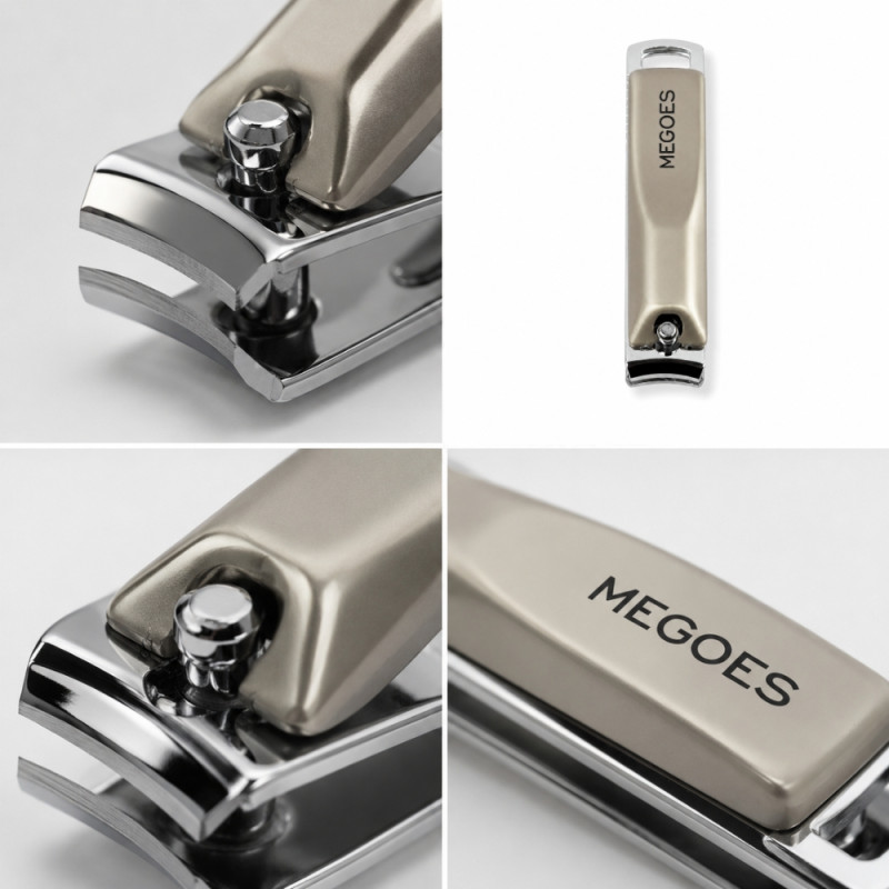 Premium MEGOES Stainless Steel Nail Clipper with Ergonomic Beige Handle