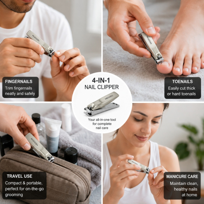 Premium MEGOES Stainless Steel Nail Clipper with Ergonomic Beige Handle