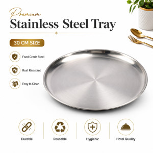Professional Premium stainless steel round trays designed for serving food – Silver (30 x 2 cm)