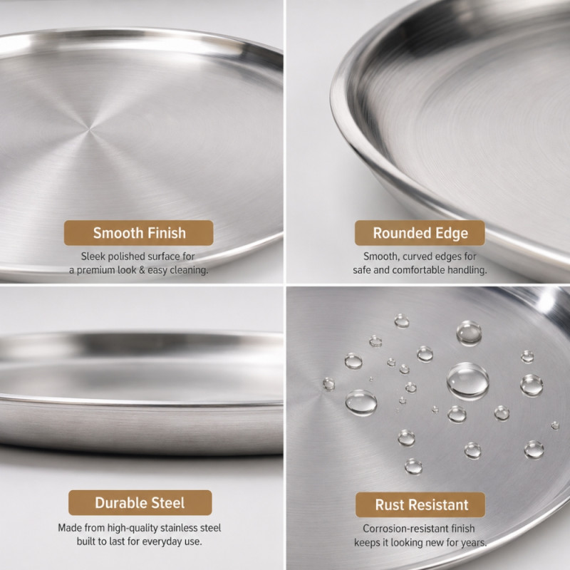 Professional Premium stainless steel round trays designed for serving food – Silver (30 x 2 cm)