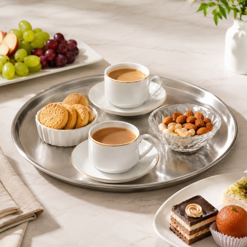 Professional Premium stainless steel round trays designed for serving food – Silver (30 x 2 cm)