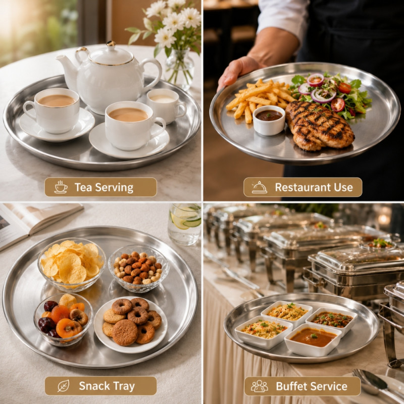 Professional Premium stainless steel round trays designed for serving food – Silver (30 x 2 cm)