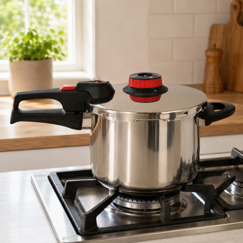 Premium Stainless Steel Pressure Cooker with Steam Release (6 L) – Silver (Large)