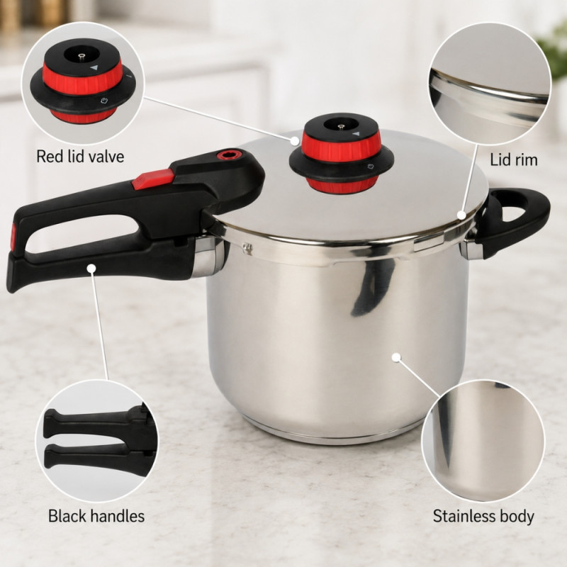 Premium Stainless Steel Pressure Cooker with Steam Release (6 L) – Silver (Large)