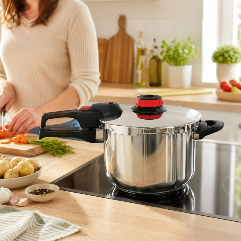 Premium Stainless Steel Pressure Cooker with Steam Release (6 L) – Silver (Large)