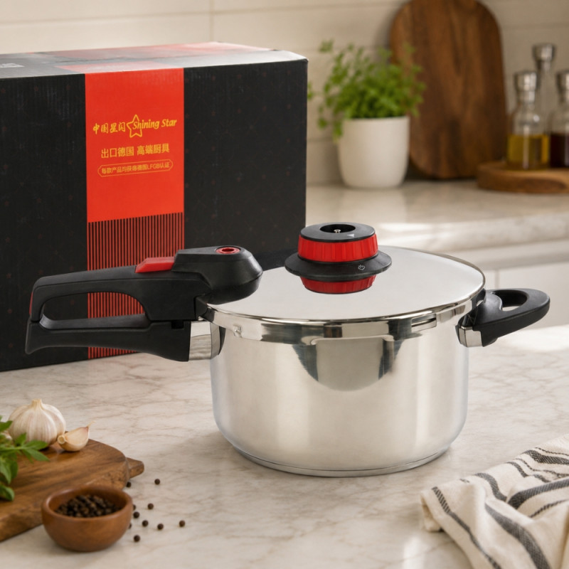 Premium Stainless Steel Pressure Cooker with Steam Release (6 L) – Silver (Large)