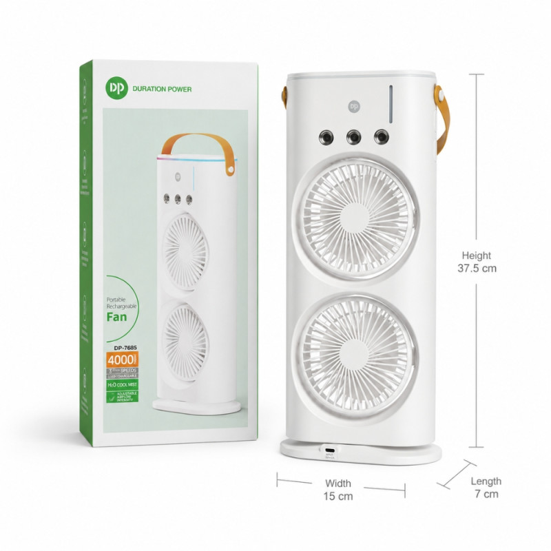 Compact/Portable Rechargeable Fan – White (Small)