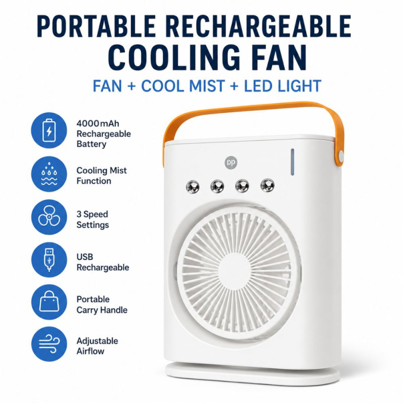Essential Fan – White Orange Premium Quality (26 x 17 x 10 cm)