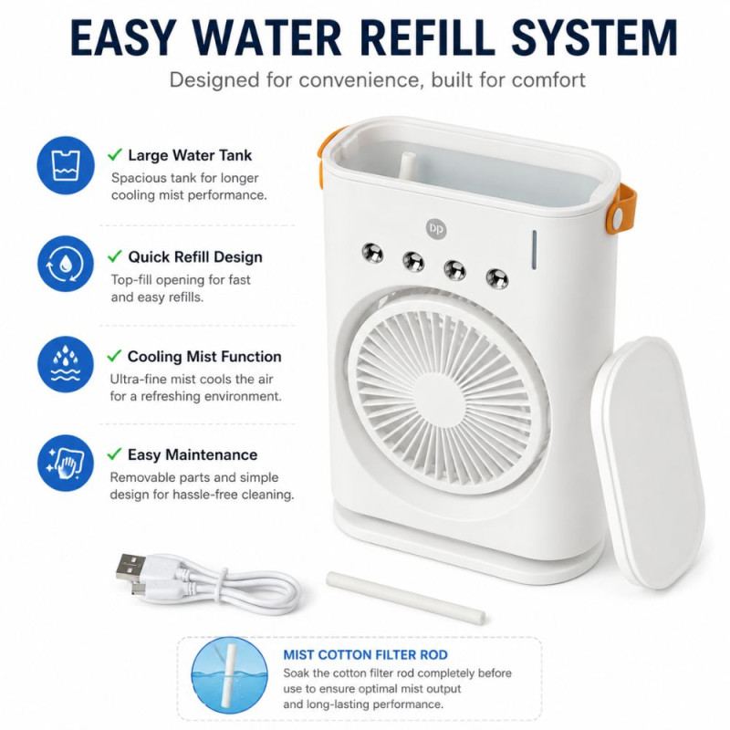 Essential Fan – White Orange Premium Quality (26 x 17 x 10 cm)