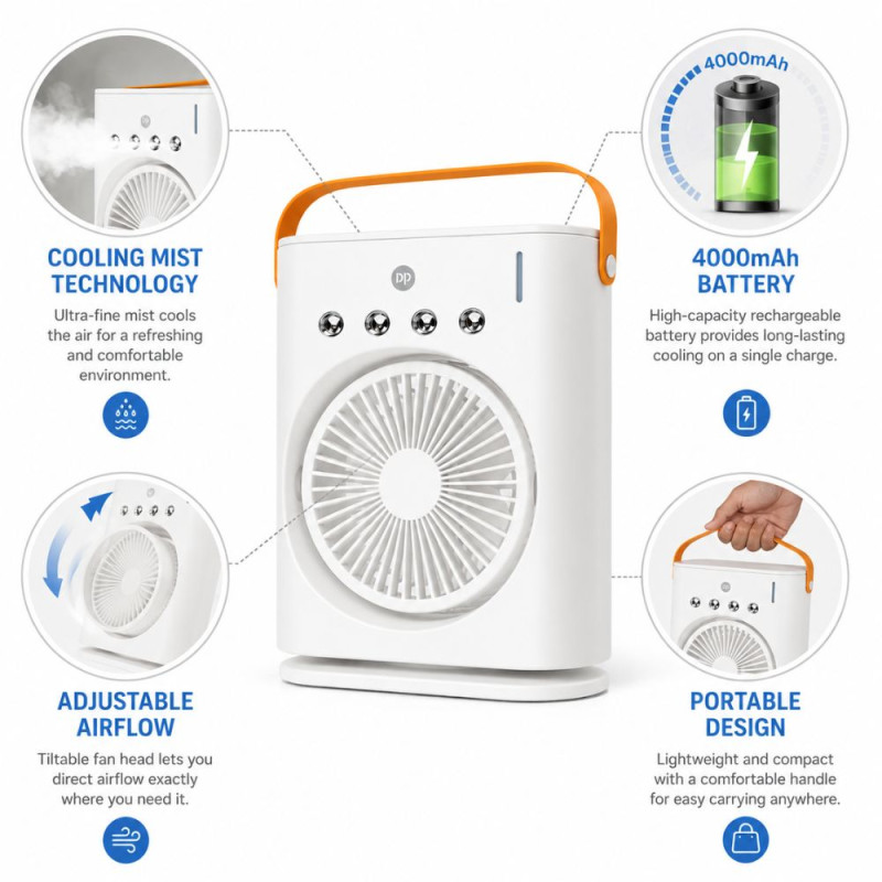 Essential Fan – White Orange Premium Quality (26 x 17 x 10 cm)