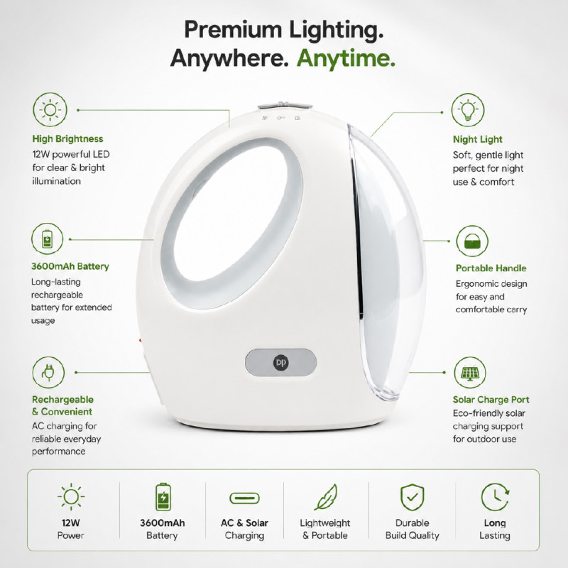 DP Lighting LED Rechargeable Emergency Lantern with a White Body (23x22cm)